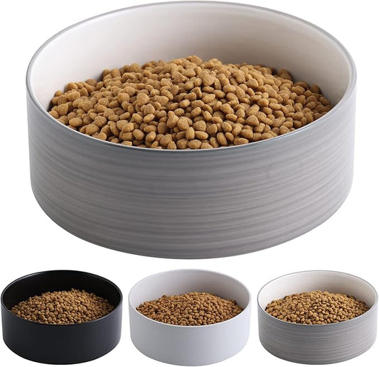 Dog Bowl Ceramic for Medium Large Breeds, Heavy Weighted Dog Food Water Feeder Dish, Non - Slip Modern Cute Extra Big Porcelain 8 in Pet Dog Bowl Maze Grey White-PawvioPets