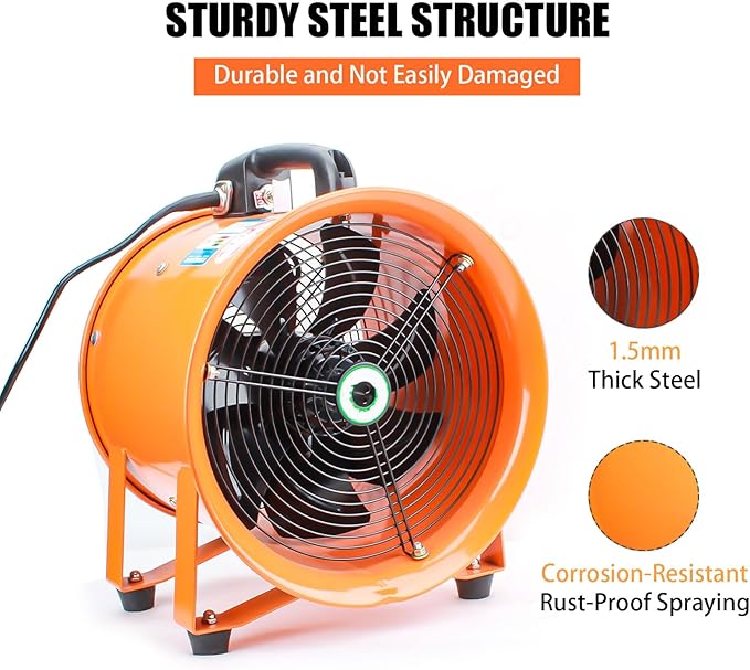 10-Inch High-Velocity Portable Utility Blower Fan, Industrial Exhaust Fan with 16.4ft Flexible Duct Hose, 3150 RPM Low-Noise Ventilator for Basements, Workshops, Warehouses, and Confined Spaces-PawvioPets