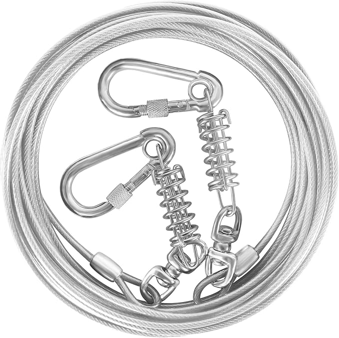 Dog Tie Out Cable - 10/15/20/25/30FT Heavy Duty for Large Dogs Up to 250LBS - Rosy Pink/Blue/Purple/Silver/Red/Green/Yellow-PawvioPets