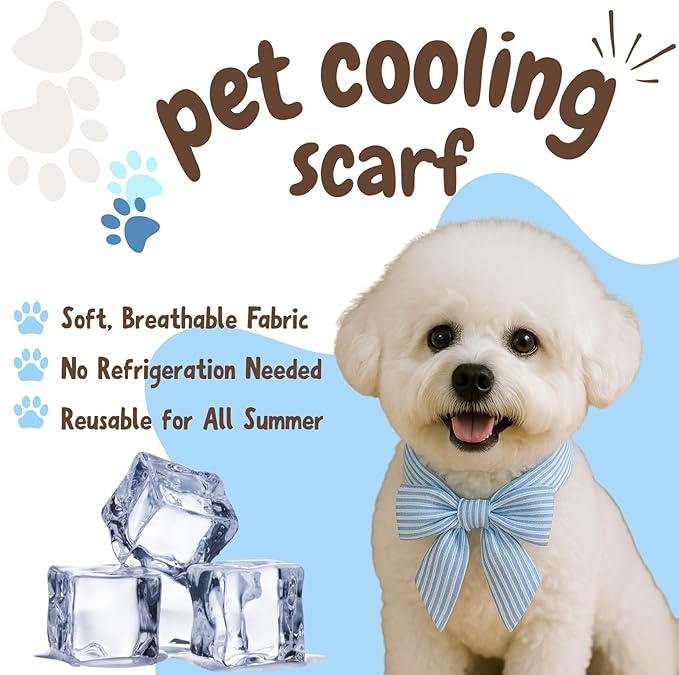 4pcs Cooling Scarf for Pets,Summer Cooling Scarves Keep Cats and Dogs Cool, Reused,Rrecycled,Suitable for Dogs (4pcs-Blue Stripe)-PawvioPets