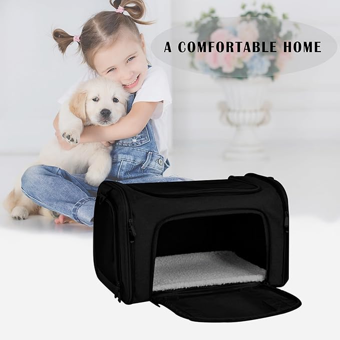 Airline Approved Soft Sided Pet Carrier for Small and Medium Dogs, Cats, and Puppies (Up to 15 lbs), Collapsible Portable Travel Bag for Dogs Cats (Black)-PawvioPets