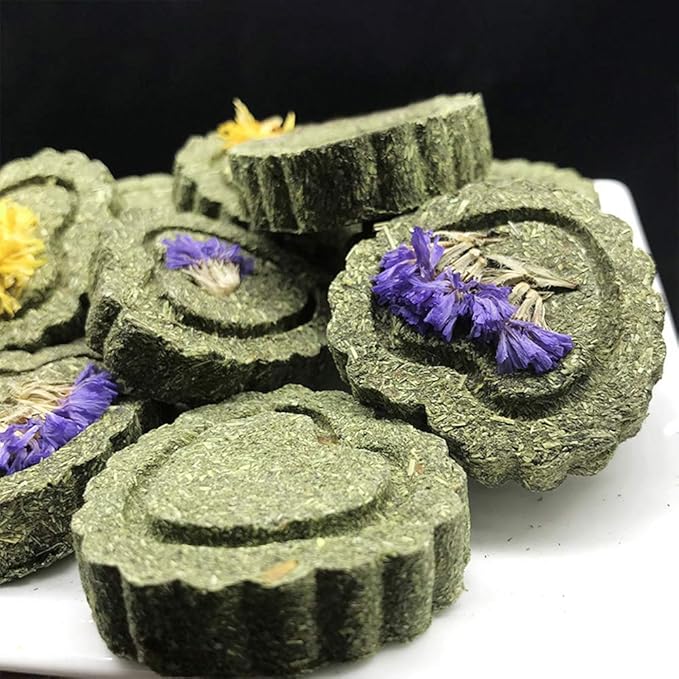 Bunny Chew Toys for Teeth, Natural Pet Chew Toy Hand Made Timothy Hay Cakes for Chinchilla Guinea Pig Hamsters Holland Lop Prairie Dogs Squirrels Gerbils Rabbit Chewing & Molar Teeth, 9.5oz-PawvioPets