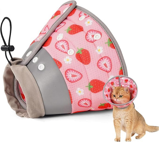 Avont Cat Cone Collar Soft to Stop Licking, Adjustable Foldable Lightweight Kitten Recovery Collar After Surgery for Small Dogs, Elizabeth Cone of Shame Alternative -Strawberry(L)-PawvioPets