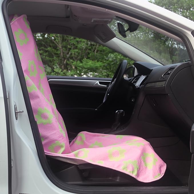 Car Seat Cover Protector Front Seats,for Gym Workout,Running,Swimming,Beach and Hiking,Waterproof Sweat Towel Bucket Seat Covers for Cars SUV Trucks (Flower and Pink, 1Pcs)-PawvioPets