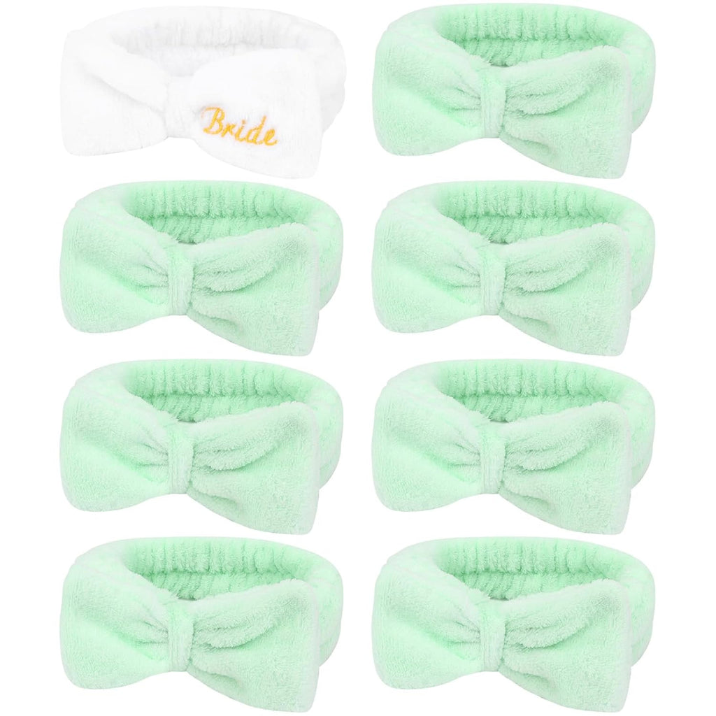 Semato Bachelorette Party Favor Set - Bride & Bridesmaid Spa Headbands (1 bride+ 7green)