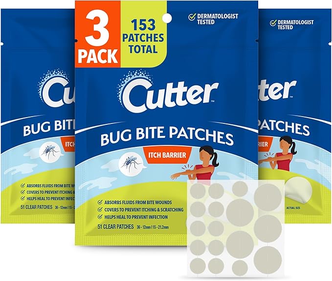 Cutter Bug Bite Patches Itch Relief Hydrocolloid Patches for Kids & Adults, Absorbs Fluids, Helps Heal, Prevents Scratching, Mosquito Itch Relief, Hydrocortisone & Suction Tool Alternative, 153 Count-PawvioPets