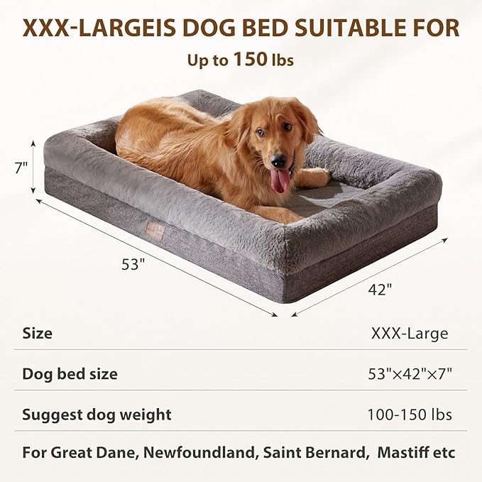 BFPETHOME Orthopedic Dog Beds for Extra Large Dogs, Washable Large Pet with Bolster, Orthopedic Large Dog Mats with Removable Covers & Waterproof Pet Bed for Pet-PawvioPets