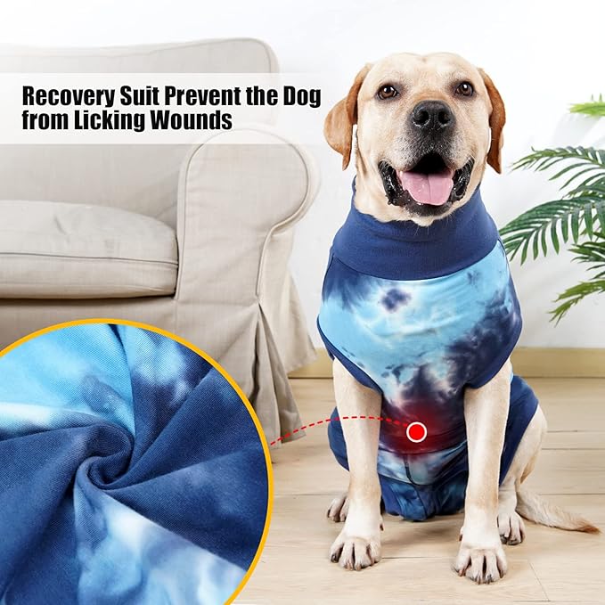 Dog Onesie Suit for Medium Large Dogs Recovery Suit for Tie Dye Pajamasfor Abdominal Wounds, Shedding, Prevent Licking L Blue2-PawvioPets