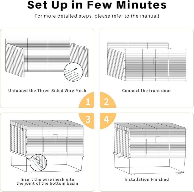 BUCATSTATE Hamster Cage 3-Level with Accessories, Includes Free Exercise Wheel, Water Bottle, Food Bowl & Hamster Hideout, Large Hamster Cage for Dwarf Hamster, Mice, Degus (24.4" L*13.7 "W*16.9" H)-PawvioPets