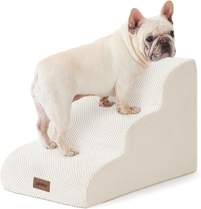 Dog Stairs for Small Dogs - Pet Stairs for Couch and Bed, 35D Foam Dog Steps Ramp with Non-Slip Bottom Beige, 3 Steps-PawvioPets