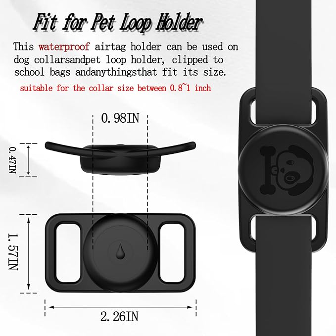 2 Pack Waterproof AirTag Dog Collar Holder Compatible with Apple AirTag, Silicone Hidden Loop Holder for Airtag Tracker, Anti-Lost Dog Collar Air Tag Accessories(Black,Black)-PawvioPets