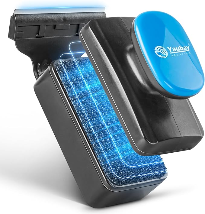 Aquarium Magnet Glass Cleaner, Magnetic Fish Tank Cleaner with Algae Scraper, Double Sided Cleaning Scrubber Brush with Handle, Titanium Blade, Self-Floating, Fit Max 1/4" Thick Glass, Medium-PawvioPets