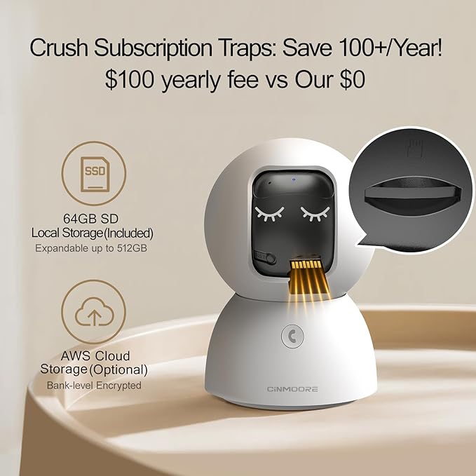 3K Pet/Dog Camera Indoor w/Phone App, No Monthly Fee 64GB Local Storage & AI Tracking Face ID, 2.4/5GHz WiFi Cameras for Home Security Baby Monitor, Pan/Tilt, 2-Way Talk-PawvioPets