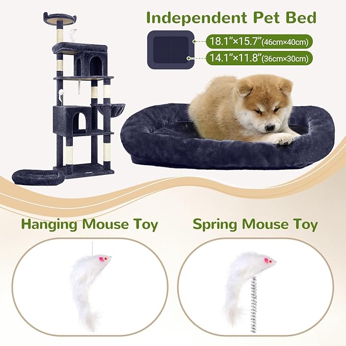 Globlazer Heavy Duty Cat Trees for Large Cats, Sturdy 72in Maine Coon Cat Tree for Large Cats 20 lbs+ Heavy Duty Cat Tower for Adult Biggest Cat with 6 Scratching Posts, Hammock, S72, Smoky Gray-PawvioPets