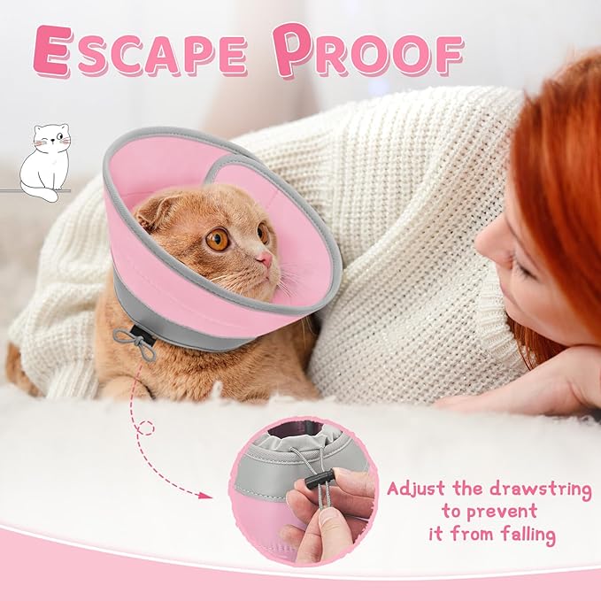 Cat Cone Collar Soft to Stop Licking, Adjustable, Foldable Lightweight Kitten Cones After Surgery Recovery for Cats & Kittens, Cat Cone Alternative (Solid Pink, L)-PawvioPets