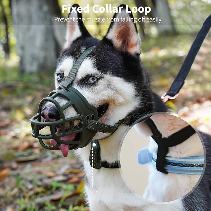 BARKLESS Dog Muzzle, Soft Basket Silicone Muzzle for Dogs to Prevent Biting and Chewing, Breathable Cage Mouth Cover for Training, Allows Drinking and Panting, Used with Collar-PawvioPets