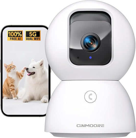 3K Pet/Dog/Cat Camera with Phone App, No-Subscription Local Person/Pet/Face Detection, 5G Security Camera Indoor, PTZ WiFi Cameras for Home Security, 0-Glow Night Vision, Full Duplex Audio-PawvioPets