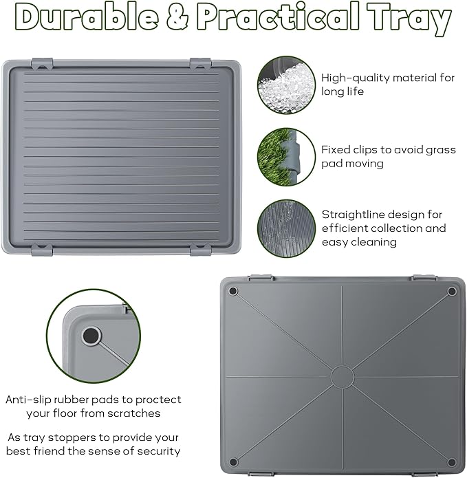 Dog Grass Pad with Tray: 2 Pack Grass Pee Pads for Dogs Potty for Puppy Training, 22"x18" Artificial Turf for Dogs with Collection Tray for Indoor /Outdoor /Patio /Balcony, Grey-PawvioPets