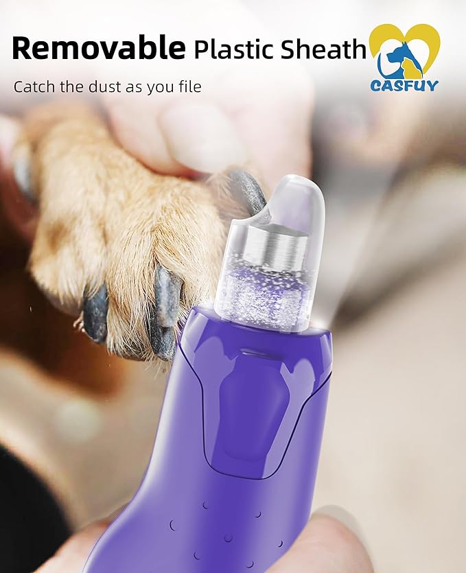 Casfuy Dog Nail Grinder Quiet - (45db) 6-Speed Pet Nail Grinder with 2 LED Lights for Large Medium Small Puppy Dogs/Cats, Professional 3 Ports Rechargeable Electric Dog Nail Trimmer with Dust Cap-PawvioPets