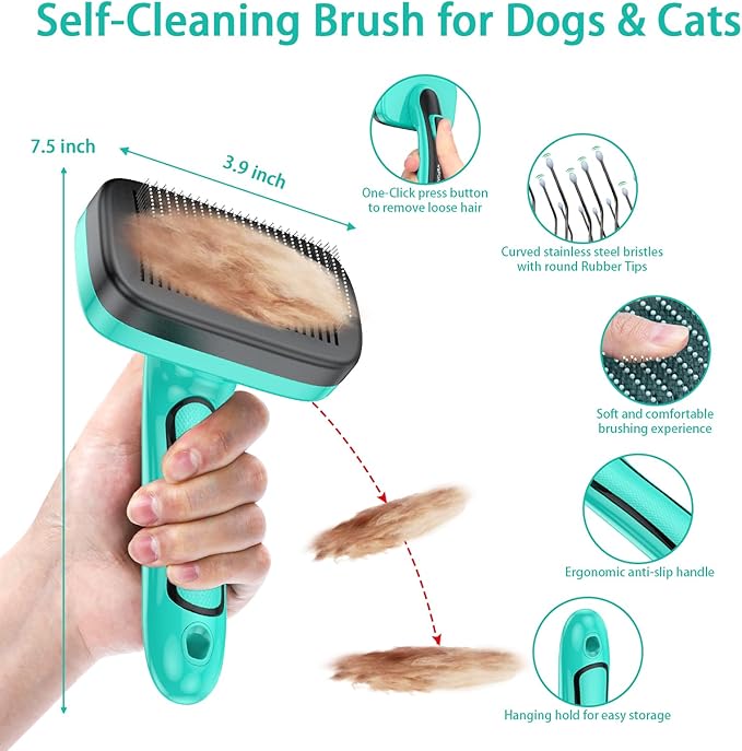 Dog Brush for Shedding Short Long Haired Cats, 5 in 1 Pet Grooming Kit for Small Medium & Large Animals. Removes Loose Fur, Mats, Tangled. Easy Cleaning. Undercoat Rake + Steam Brush Included-PawvioPets