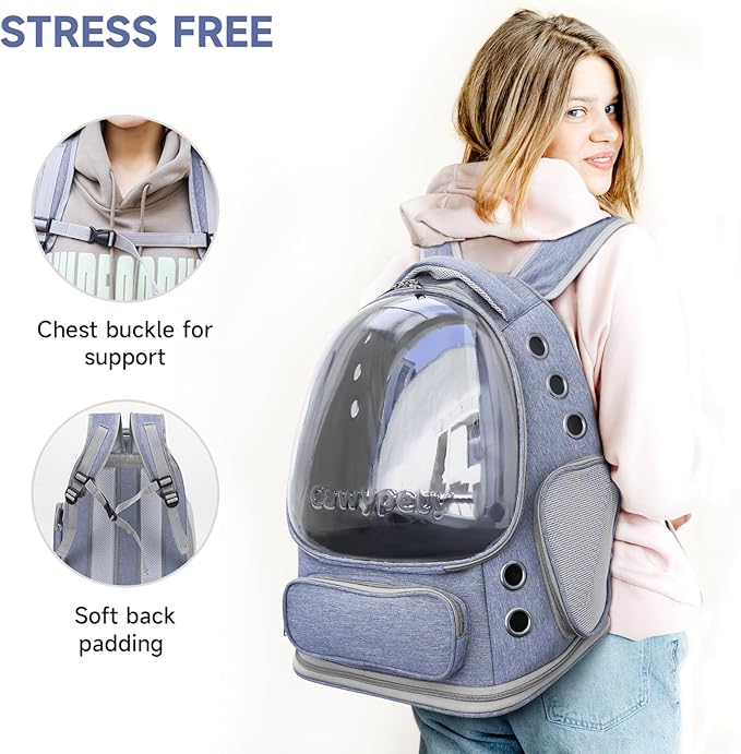 Cat Backpack Carrier, Breathable Cat Carrier Large Space Bubble Pet Backpack for Kitty Small Dog up to 12lbs, Transparent & Foldable Pet Carrier for Travel Hiking (Blue-PawvioPets