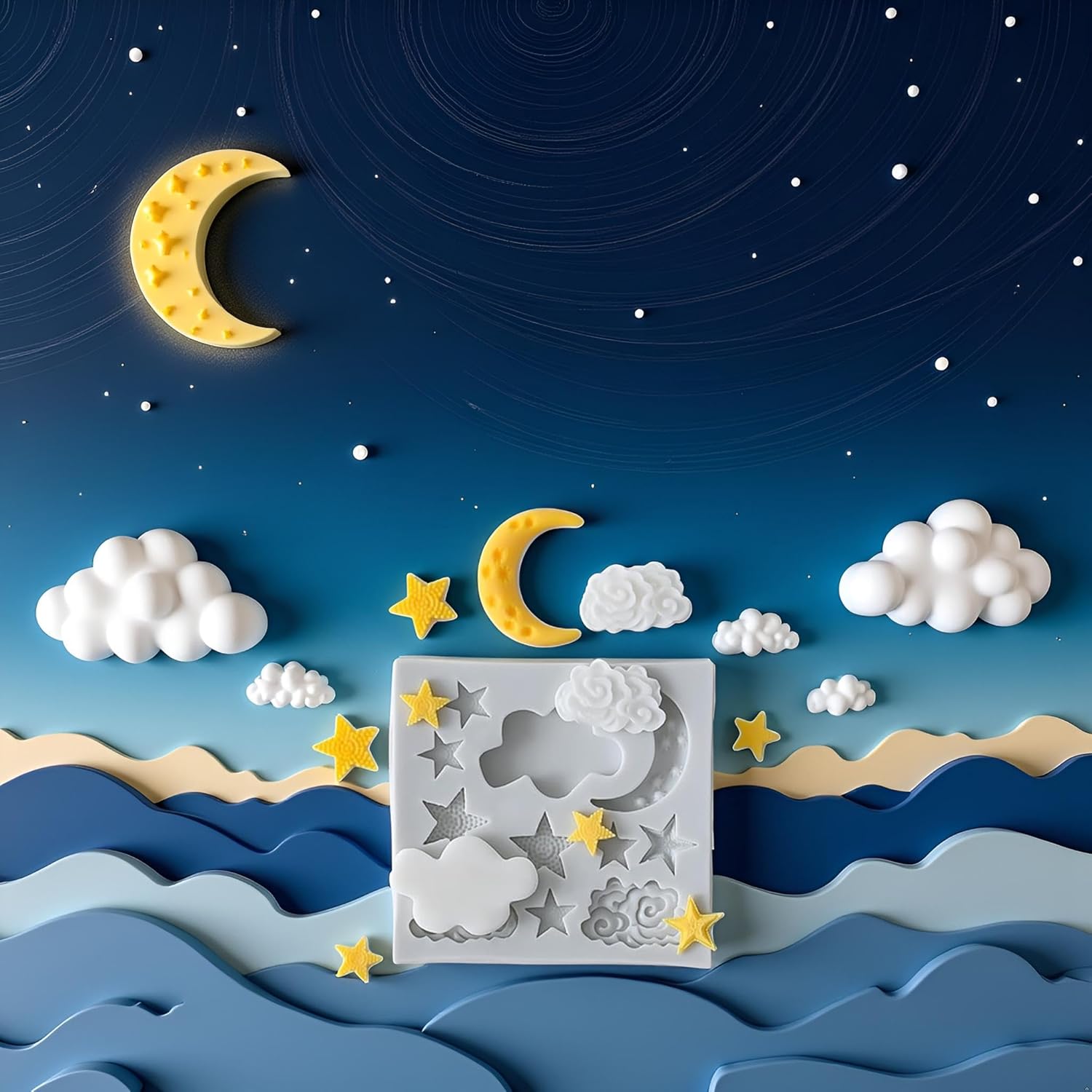1Pc Star Moon Clouds Shaped Silicone Fondant Molds, Candy Chocolate Molds for DIY Cake Fondant Cookie Cloud Fondant Mold Moon For Candy Baking Sugar Cakes Decorating Candy Making Supplies