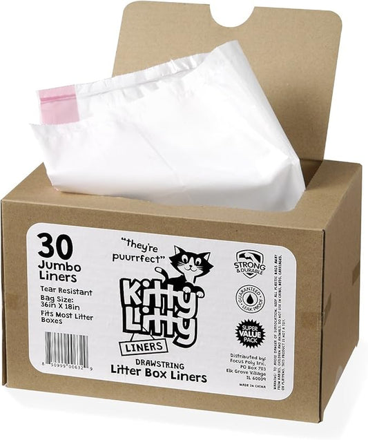 Cat Litter Box Liners 30 Count Drawstring Kitten Waste Bag-PawvioPets