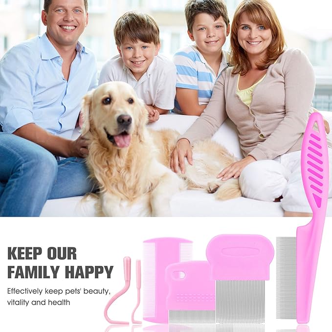Cat & Dog Grooming Set - Fine Tooth Comb For Grooming And Removing Dandruff Flakes Remove Float Hair Tear Marks (pink)-PawvioPets