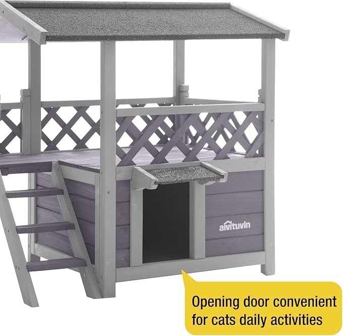 Aivituvin Cat House Outdoor Indoor Feral Kitty Shelter with Escape Door for Cats, Weatherproof Roof-PawvioPets