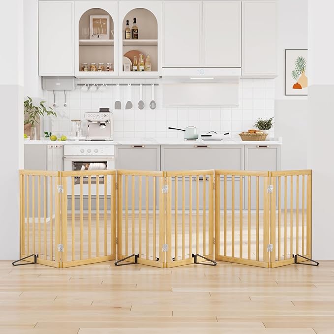 Extra Wide Dog Gates for Doorways, Bamboo Dog Gates for The House Stairs, Freestanding Pet Gates for Dogs, Doogie Puppy Fence Gate-PawvioPets