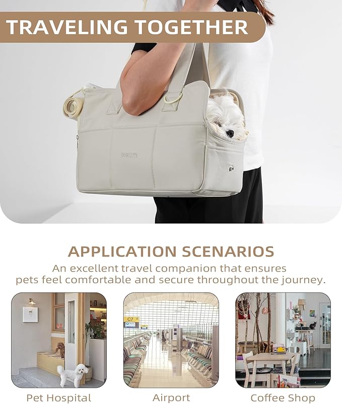 Dog Carrier for Small Dogs Rabbit cat with Large Pockets, Cotton Bag, Dog Carrier Soft Sided, Collapsible Travel Puppy Carrier (Grey, 17" L x 7.5" W x 12" H)-PawvioPets