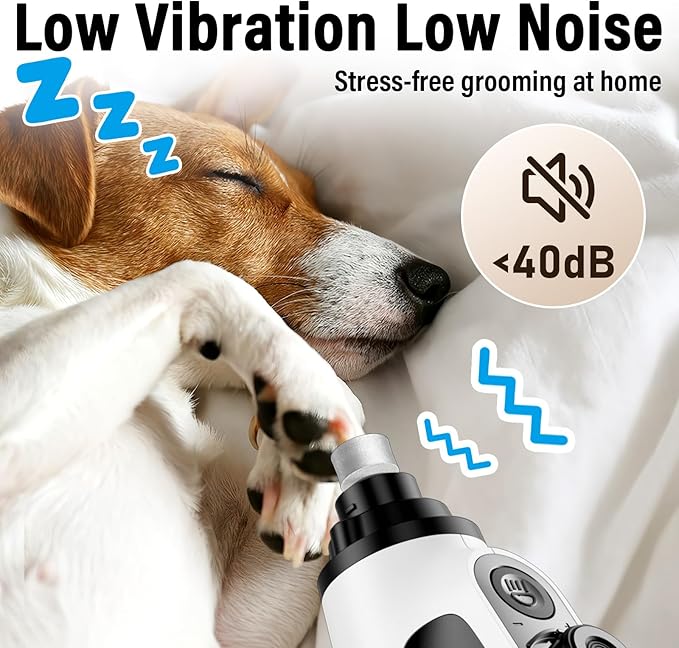 Casfuy Smart 6-Speed Dog Nail Grinder - 50% More Power Pet Nail Grinder with 2 LED Lights Quiet Rechargeable Electric Dog Nail Trimmers File Toenail Grinder for Large Medium Small Dogs & Cats (White)-PawvioPets