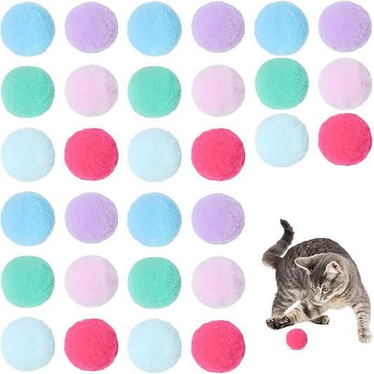 30 Pcs Soft Plush Cat Ball,Cat Toy Balls,Bulk Cats Toys,Puff Balls,Fuzzy Colorful Cats Ball for Pet Playing Exercising-PawvioPets