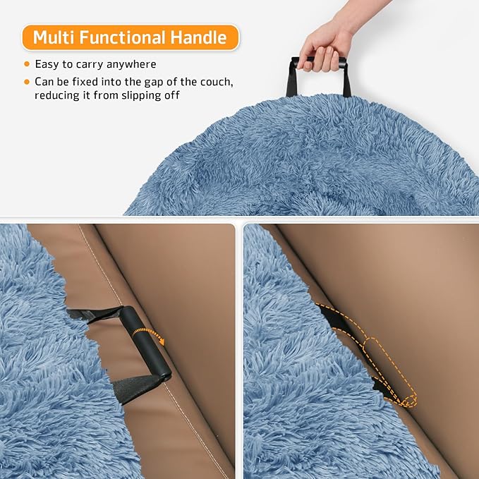 GGIB Calming Dog Bed Fluffy Plush Dog Mat for Furniture Protector with Removable Washable Cover for Large Medium Small Dogs and Cats (Large, Navy)-PawvioPets