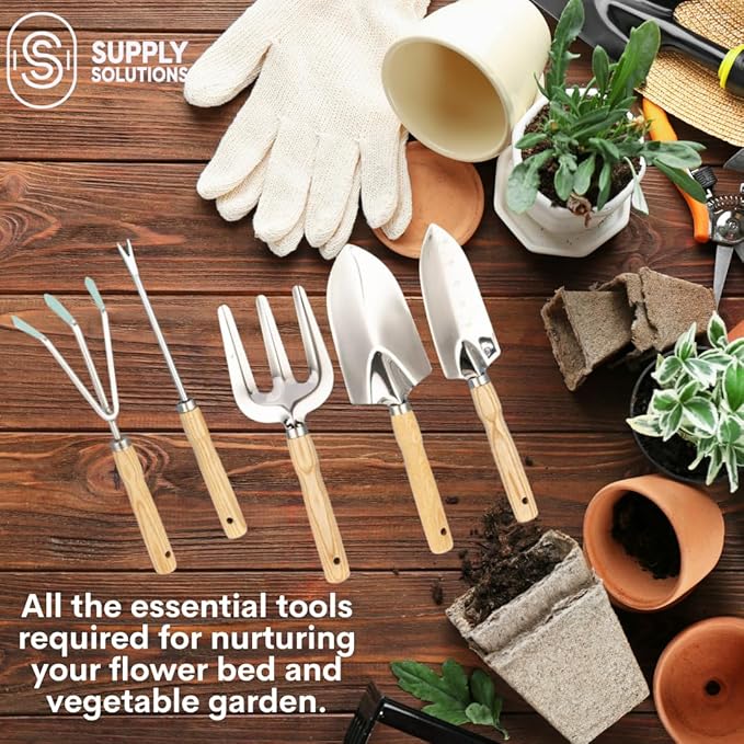 Gardening Tools - Perfect Garden Tools for Women or Men - Small Heavy Duty Gardening Hand Tools with Trowel, Transplanter, Fork, Rake, and Cultivator - Ergonomic Design Gardening Kit-PawvioPets