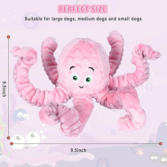 Dog Squeaky Toys Octopus - Tough Plush Large Medium & Small Dog Toys - Stuffed Animals Puppy Toys (Octopus Pink)-PawvioPets