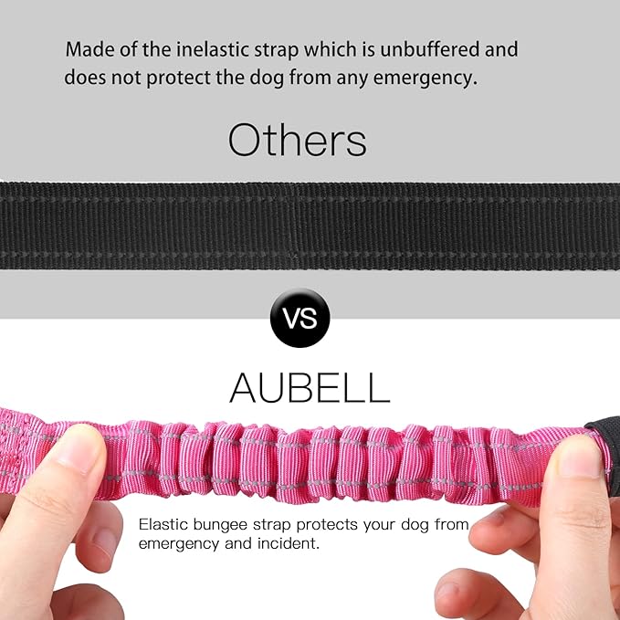AUBELL Dog Seat Belt for Car,Updated 3-in-1 Adjustable Reflective Bungee Heavy Duty Dog Car Harness Tether with Clip Hook Latch & Buckle,Swivel Zinc Alloy Carabiner,Hotpink-PawvioPets