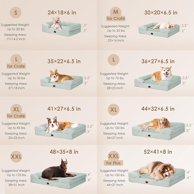 EHEYCIGA Orthopedic Dog Beds for Extra Large Dogs, Waterproof Memory Foam XXL Dog Bed with Sides, Non-Slip Bottom and Egg-Crate Foam Big Pet Couch Bed with Washable Removable Cover, Sage Green-PawvioPets