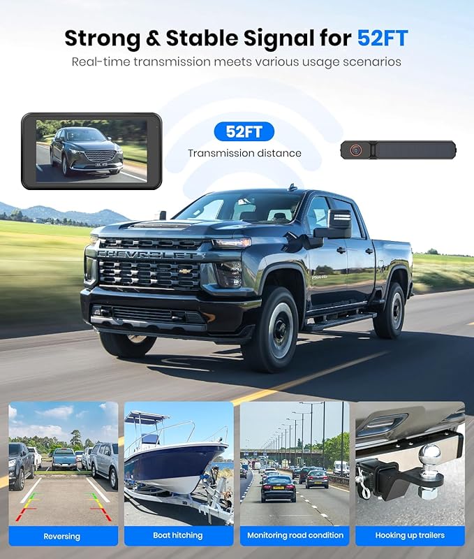 AUTO-VOX Solar Wireless Backup Camera with 5" 1080P Monitor: 5000mAh Battery 2 Mins DIY Installation & 2 Split Screen Back Up Camera, IP69K Waterproof Reverse Camera for Car, Van, SUV, Truck, Trailer-PawvioPets