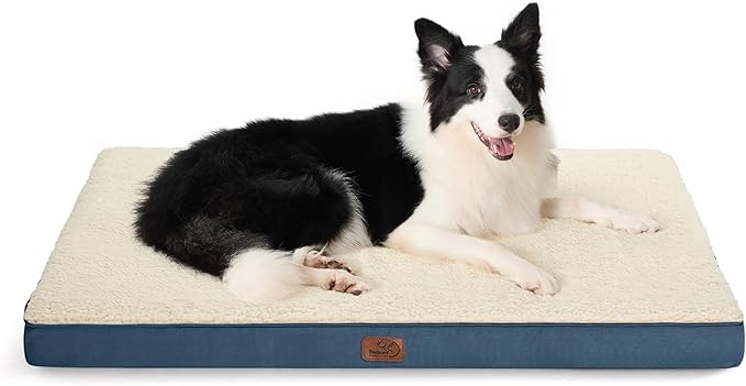 Bedsure Large Dog Bed for Crate - Orthopedic Flat Pet Beds with Removable Washable Cover, Egg Crate Foam Crate Mat, Suitable for Pet Up to 50 lbs-PawvioPets