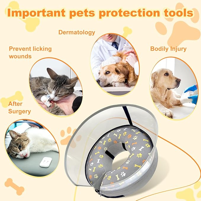Dog Cone Collar with Enhanced Anti-Licking, Inflatable Dog Cone After Surgery, Adjustable Size with Soft Padding for Small Medium Large Dogs - M+-PawvioPets