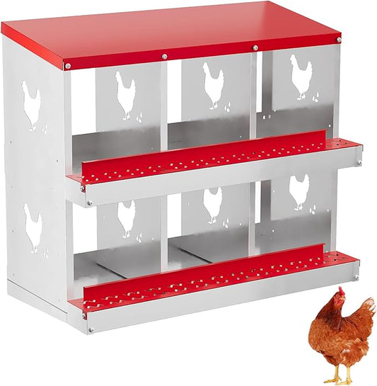 6 Hole Chicken Nesting Box with Roll Out Egg Tray, Rustproof & Ventilated Chicken Laying Boxes for Hens, Chickens, Ducks | Easy-Clean Poultry Coop Accessories-PawvioPets