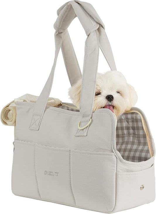 Dog Carrier for Small Dogs Rabbit cat with Large Pockets, Cotton Bag, Dog Carrier Soft Sided, Collapsible Travel Puppy Carrier (Grey, 17" L x 7.5" W x 12" H)-PawvioPets