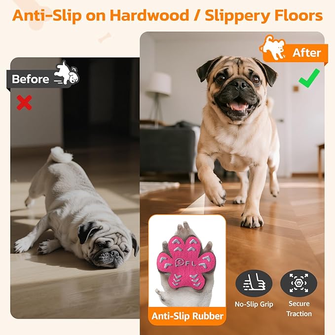 Anti-Slip Dog Paw Protector Pads for Senior Dogs, Dog Paw Pink Stickers with Strong Traction on Hardwood Floor, Dogs Essentials M (11-20lbs)-PawvioPets