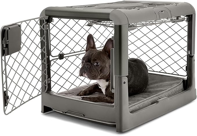 DIGGS Revol Collapsible Dog Crate with Wheels - Premium Portable Dog Crate - Safe, Stylish, and Convenient Indoor Kennel (Smoke, Small)-PawvioPets