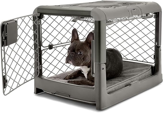 DIGGS Revol Collapsible Dog Crate with Wheels - Premium Portable Dog Crate - Safe, Stylish, and Convenient Indoor Kennel (Smoke, Small)-PawvioPets