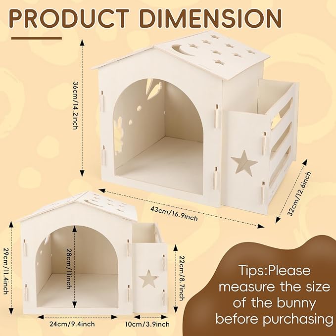 Extra Large Rabbit House & Rabbit Hay Feeder, Indoor Bunny Hideout with Feeder, Small Animal Houses & Habitats and Guinea Pig Hay Feeder-PawvioPets