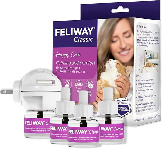 FELIWAY Classic Cat Calming Pheromone Diffuser: 1 Diffuser Kit & 3 Refills-PawvioPets