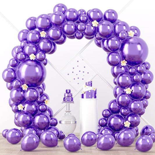 90pack Metallic Purple Balloons Different Size 18/12/10/5 Inch Metallic Purple Balloon Garland Arch Kit for Graduation, Wedding, Birthday, Anniversary, New Year Party Decorations
