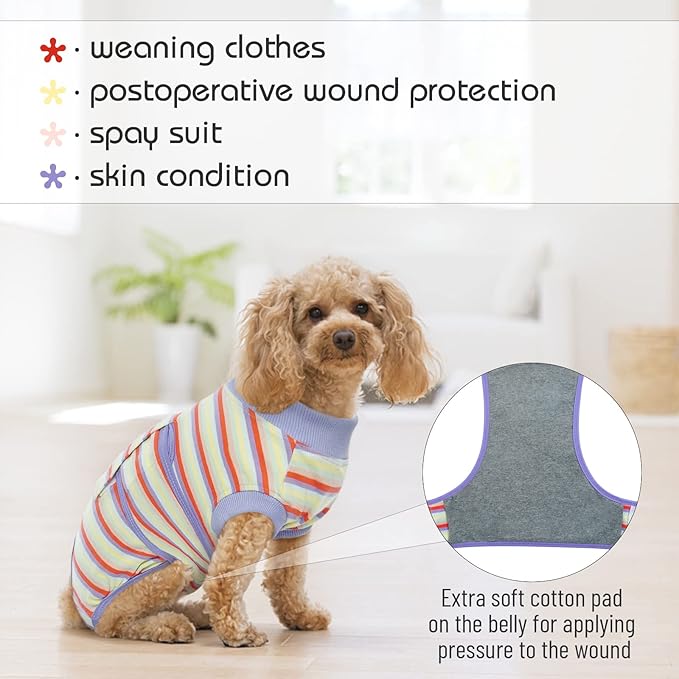 FUAMEY Recovery Suit for Dogs After Surgery,Soft Breathable Dog Bodysuit E-Collar & Cone Alternative Surgical Suit,Male Female Dog Neuter Spay Suits Anti Licking Wounds Onesie Purple Stripes XS-PawvioPets